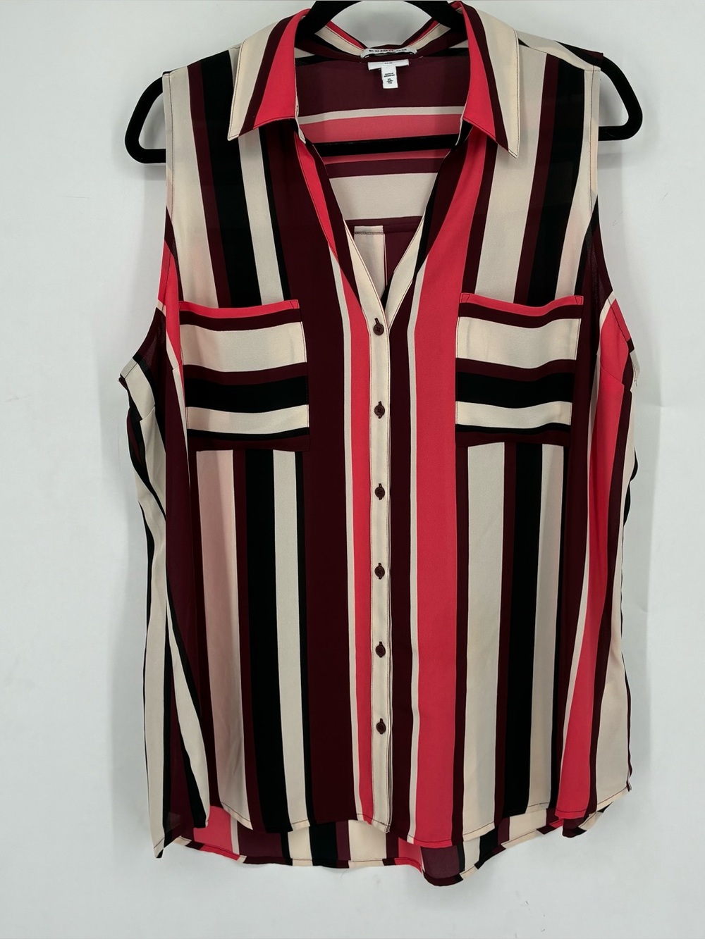 Express XL Portolino Slim Striped Tank Top Button Up Pocket Summer Sleeveless